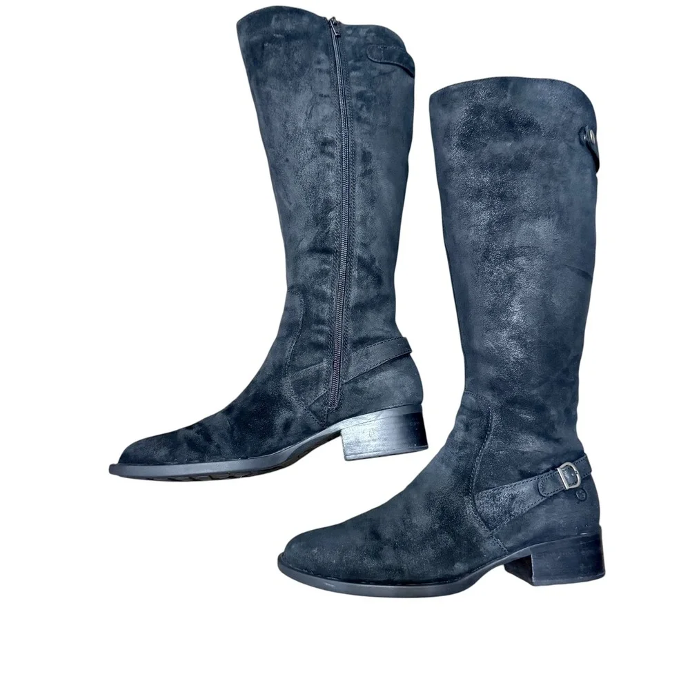 Born Black Suede Buckle Knee High Boots‎ Women's Size 8.5M